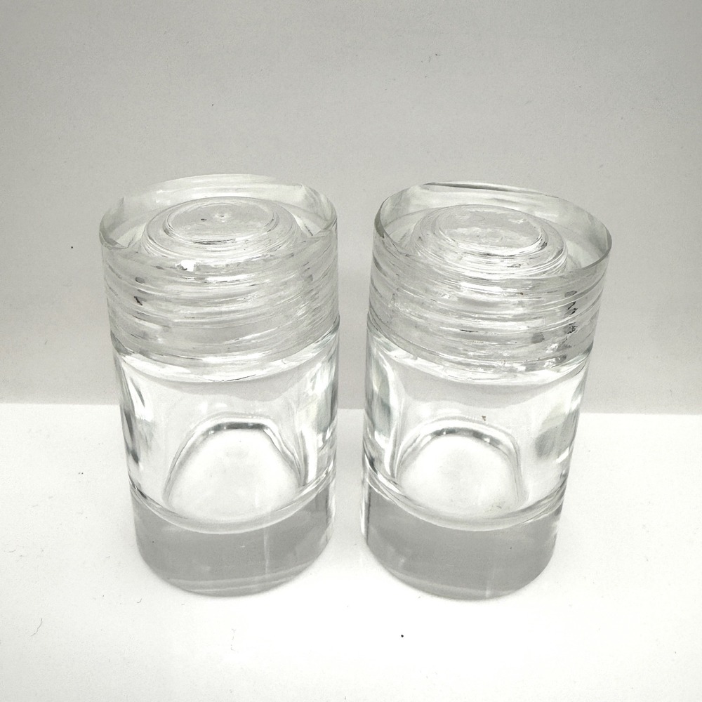 Vintage MCM Heavy Glass Salt Pepper Shakers Screw On Glass Lids Clear